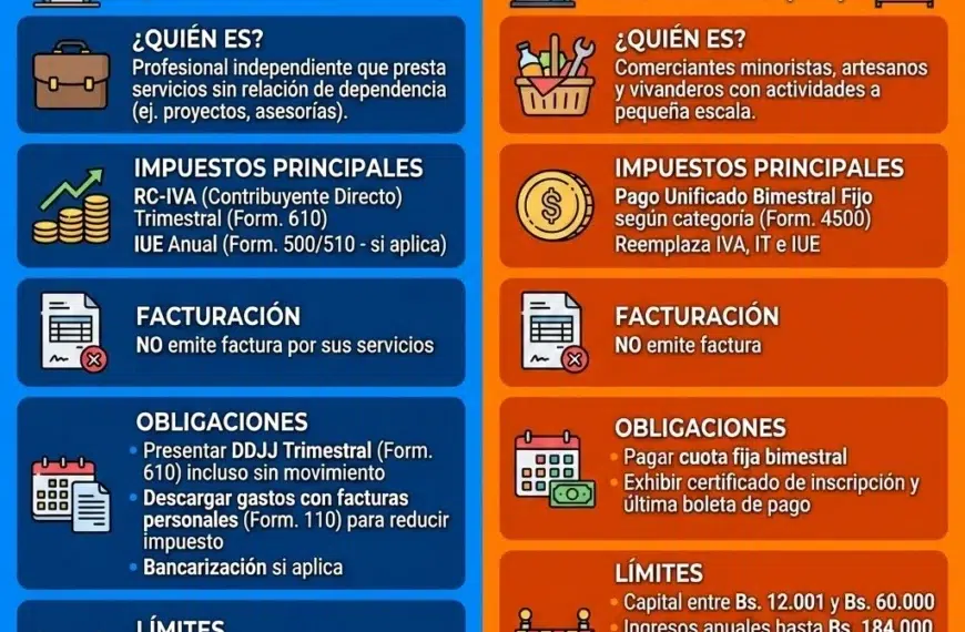 Cuadro comparativo de requisitos para NIT Consultor en Línea, Régimen Simplificado y General en Bolivia 2026
